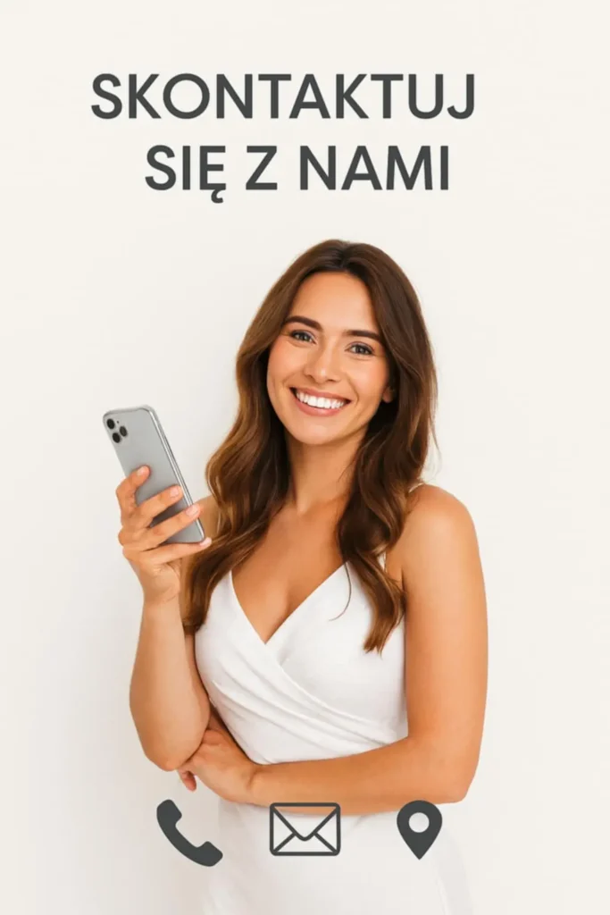 uśmiechnięta kobieta z telefonem w ręku